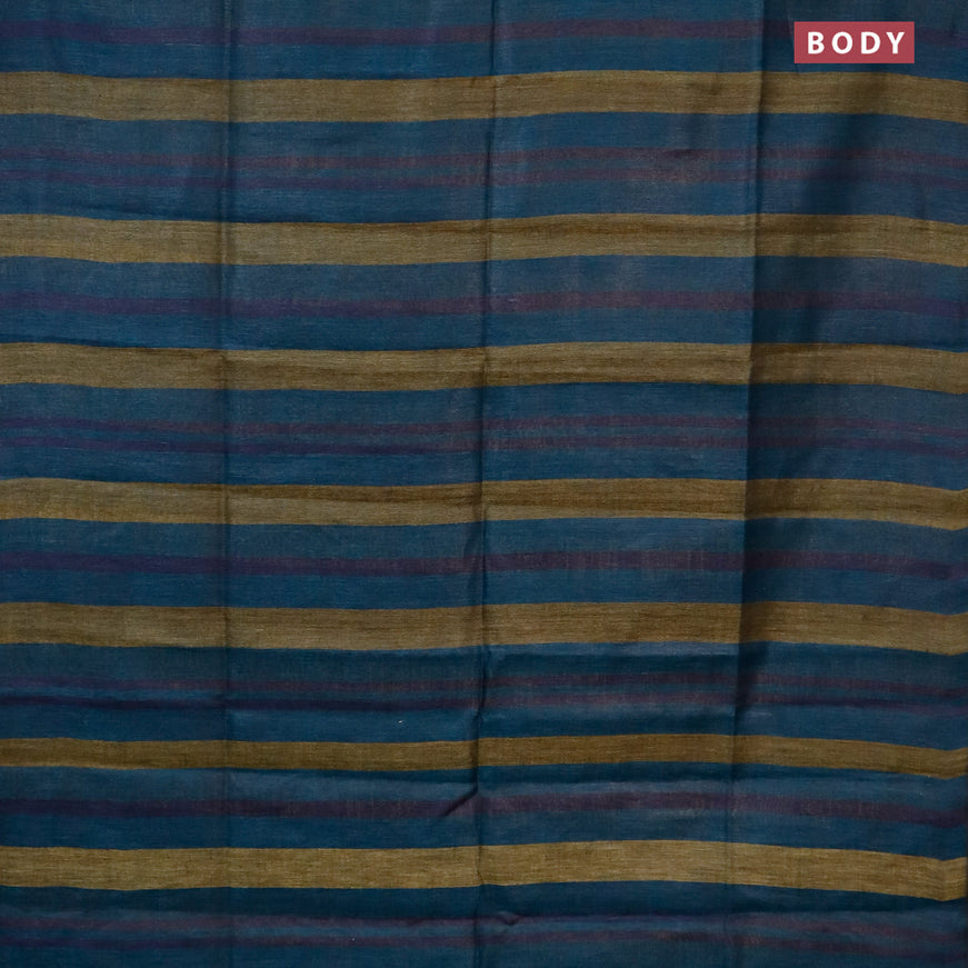 Pure linen saree multi colour and navy blue with allover stripe pattern and piping border