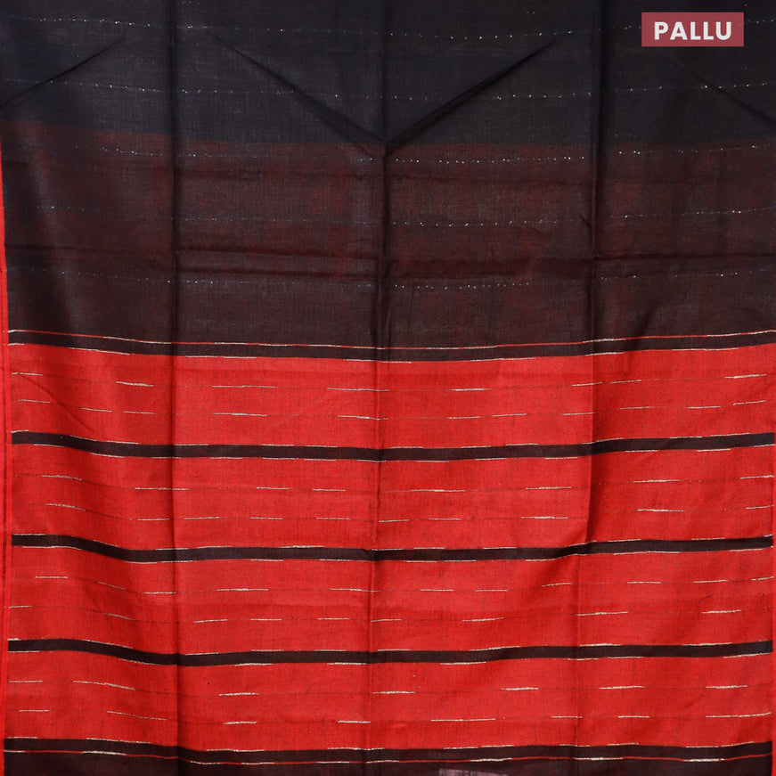 Pure linen saree black and red with allover thread woven sequin work and piping border