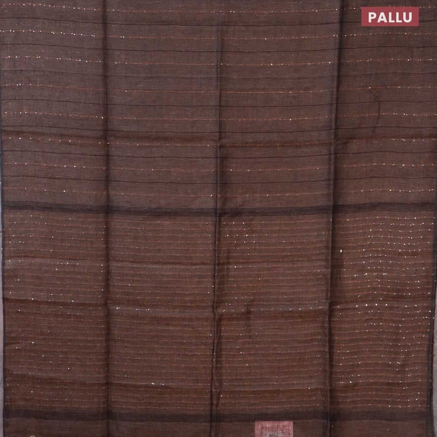 Pure linen saree pastel brown with allover thread woven sequin work and piping border