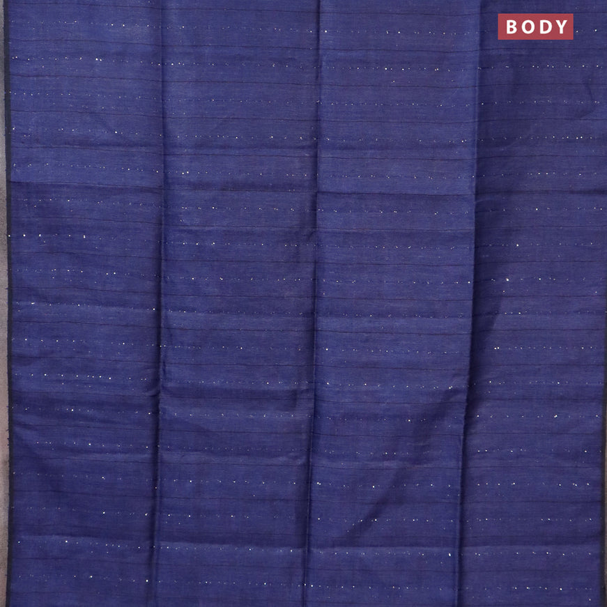 Pure linen saree blue with allover thread woven sequin work and piping border