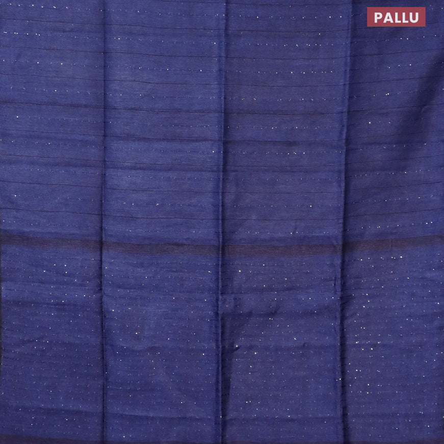 Pure linen saree blue with allover thread woven sequin work and piping border