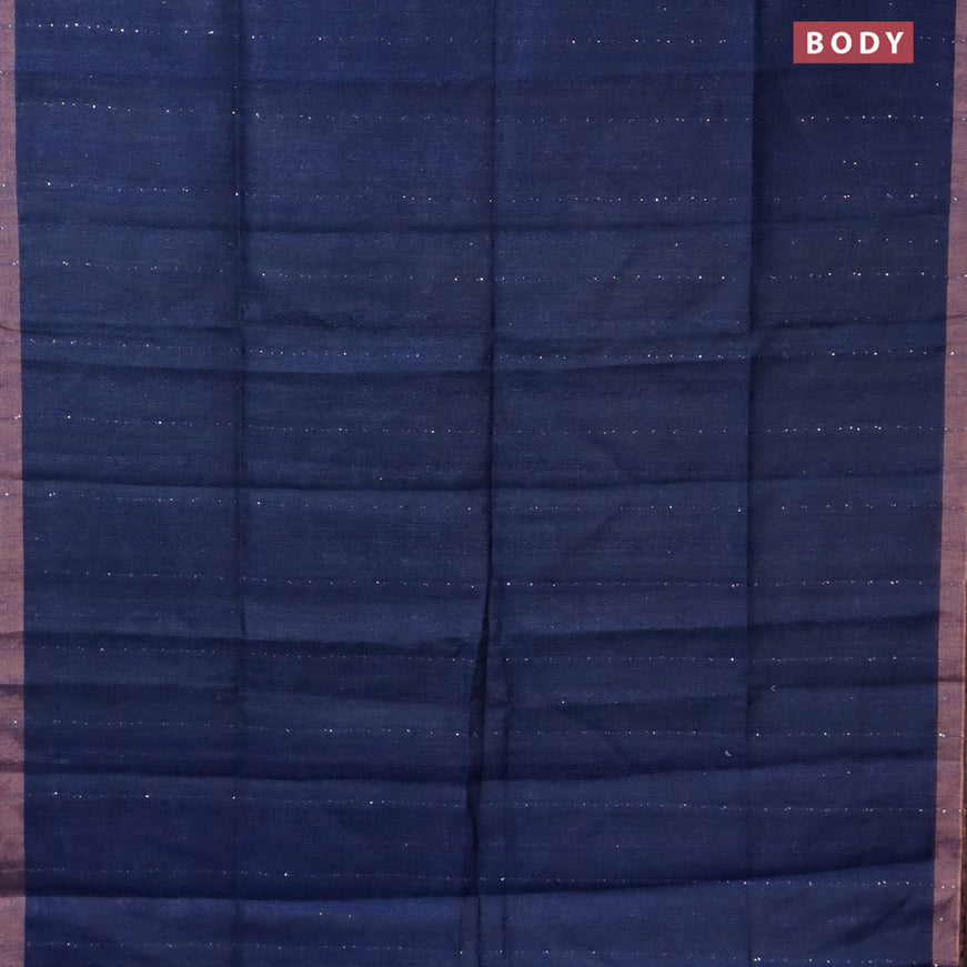 Pure linen saree blue with allover sequin work and copper zari woven border