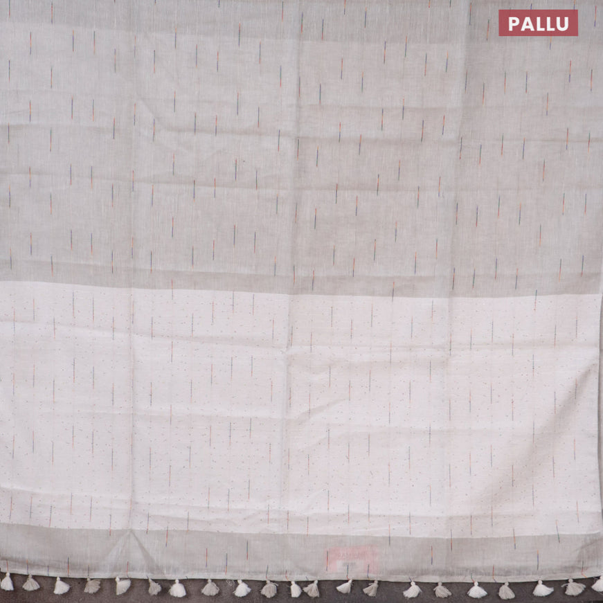 Pure linen saree grey shade and off white with allover thread weaves and sequin work pallu & piping border
