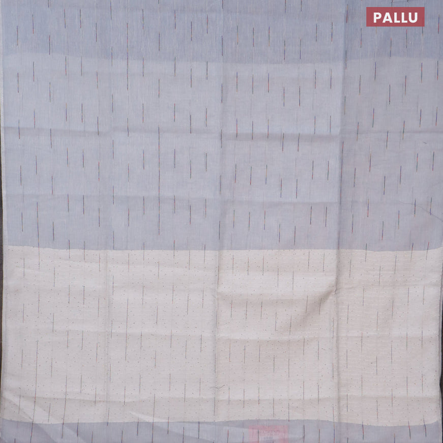 Pure linen saree blue shade and off white with allover thread weaves and sequin work pallu & piping border