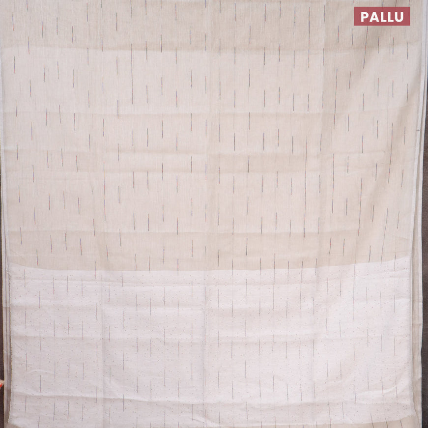 Pure linen saree cream and off white with allover thread weaves and sequin work pallu & piping border