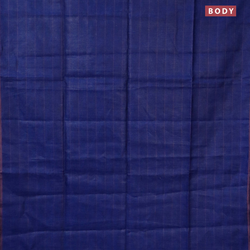 Pure linen saree blue and rosy brown with allover zari stripe weaves and zari woven piping border
