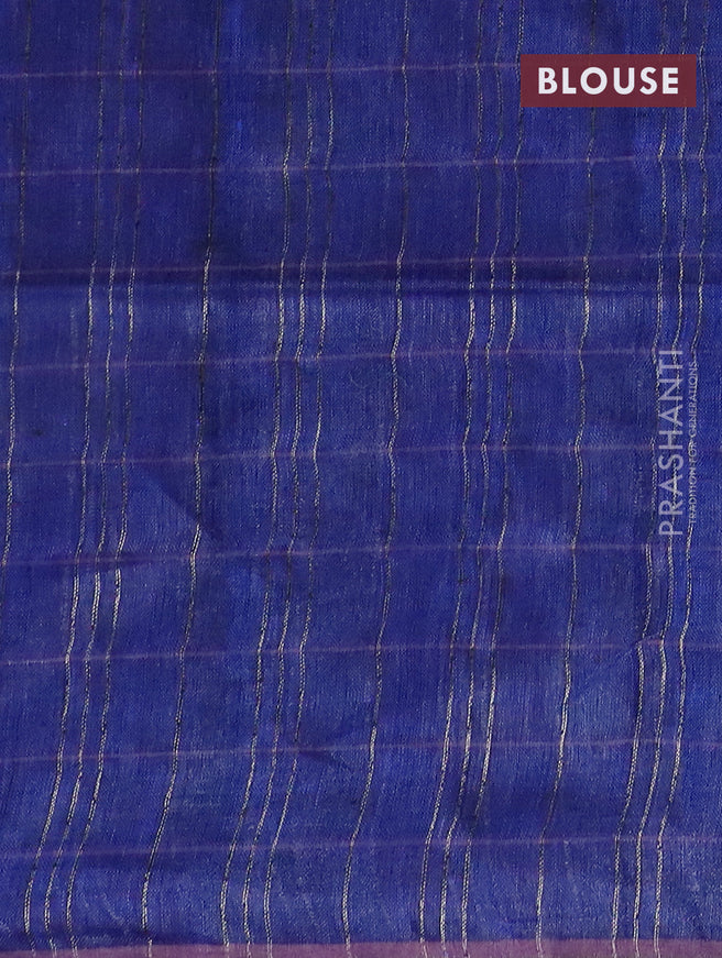Pure linen saree blue and rosy brown with allover zari stripe weaves and zari woven piping border