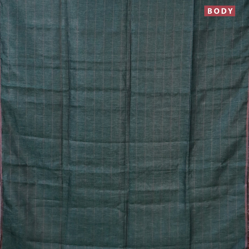 Pure linen saree green shade and rosy brown with allover zari stripe weaves and zari woven piping border