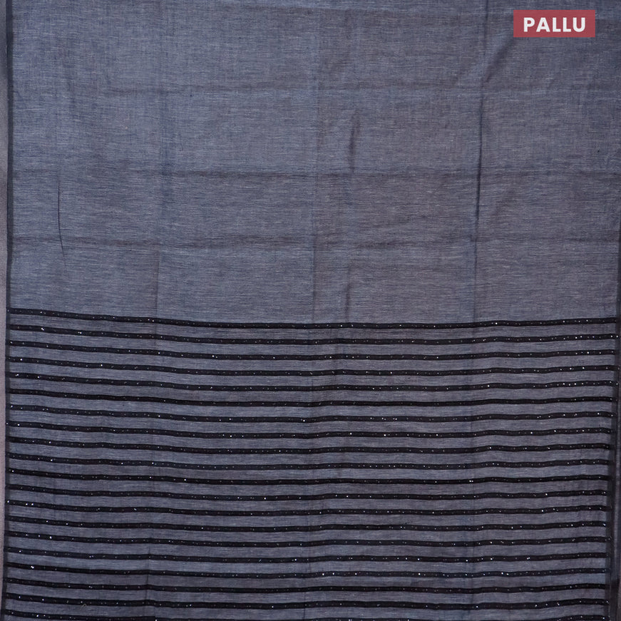 Pure linen saree grey and black with plain body and sequin work pallu & piping border