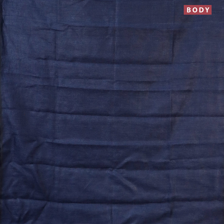 Pure linen saree elephant grey and blue with plain body and sequin work pallu & piping border