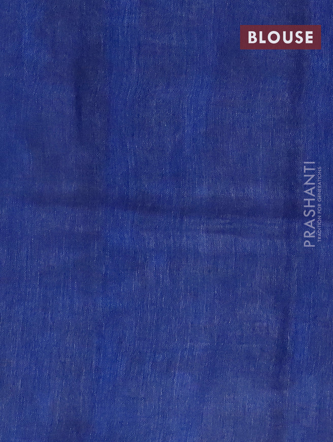 Pure linen saree elephant grey and blue with plain body and sequin work pallu & piping border