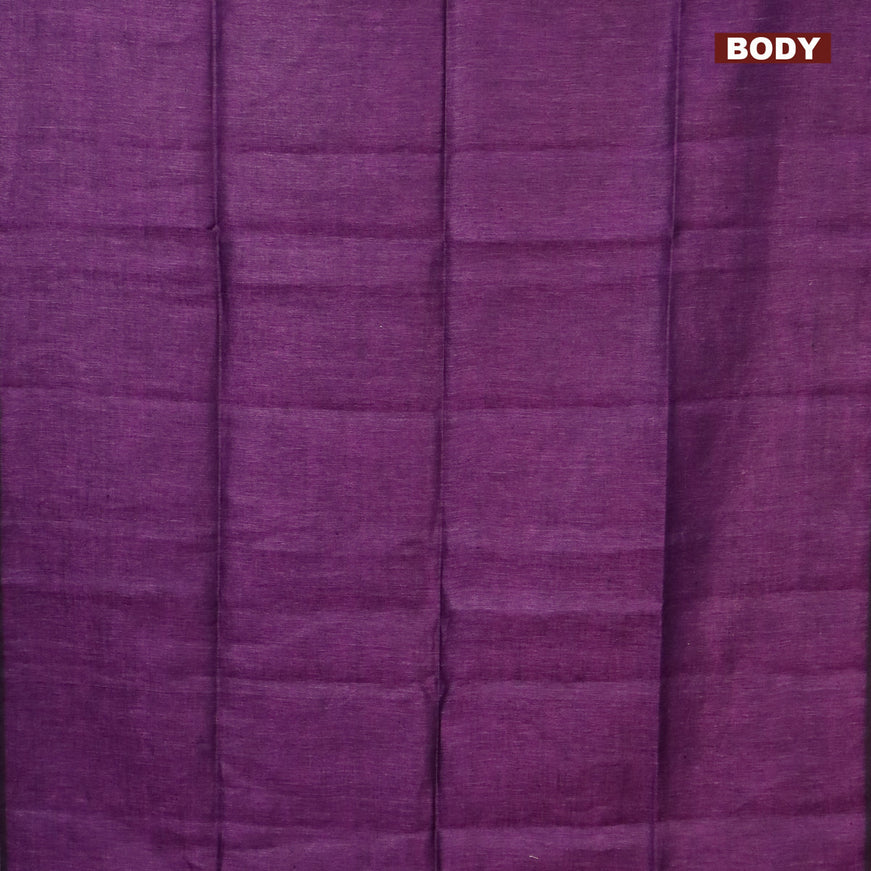 Pure linen saree purple and rust shade with plain body and sequin work pallu & piping border
