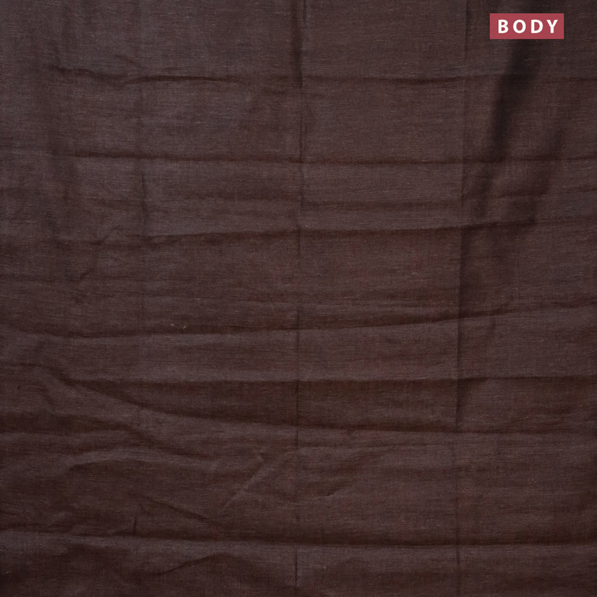 Pure linen saree brown and rust shade with plain body and sequin work pallu & piping border