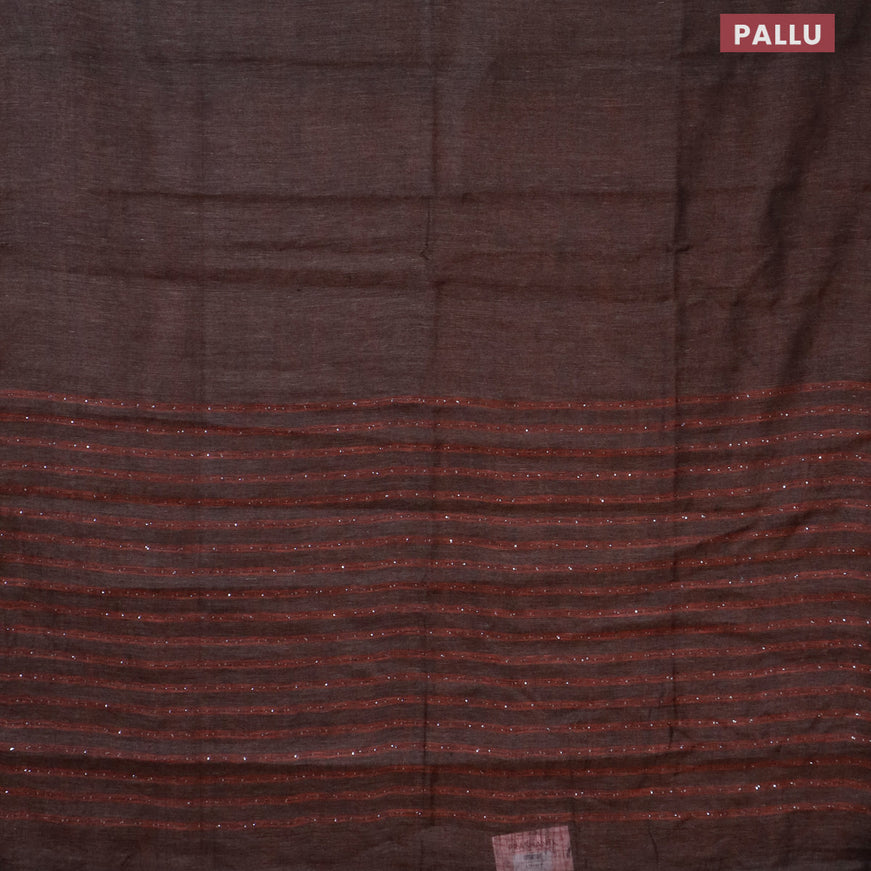 Pure linen saree brown and rust shade with plain body and sequin work pallu & piping border