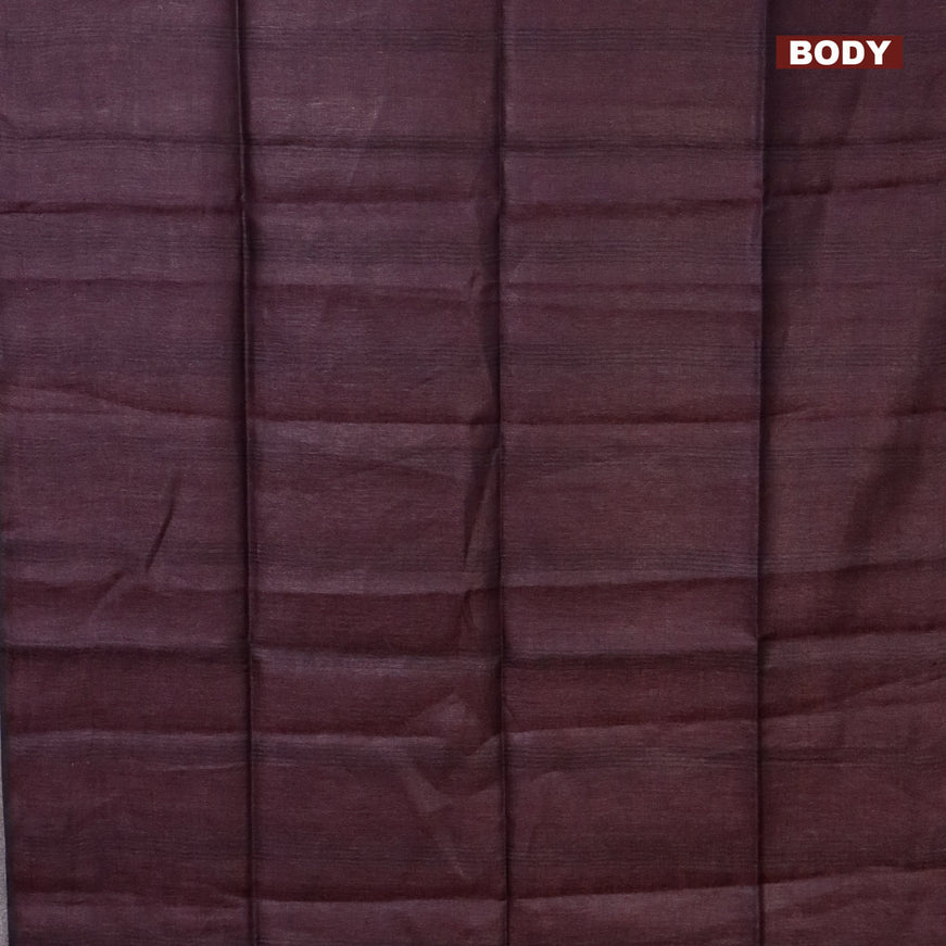 Pure linen saree deep wine shade with plain body and sequin work pallu & piping border