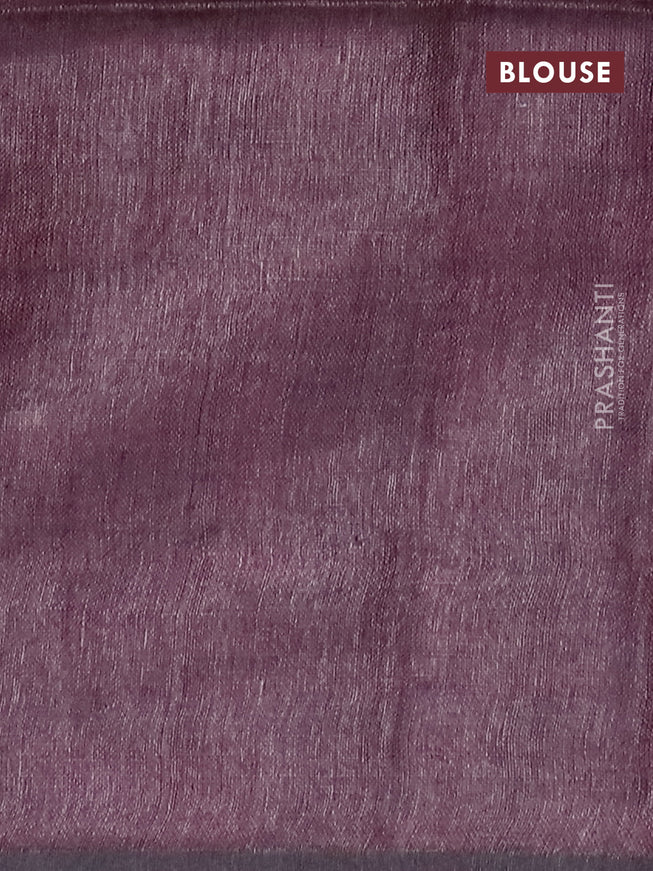 Pure linen saree deep wine shade with plain body and sequin work pallu & piping border