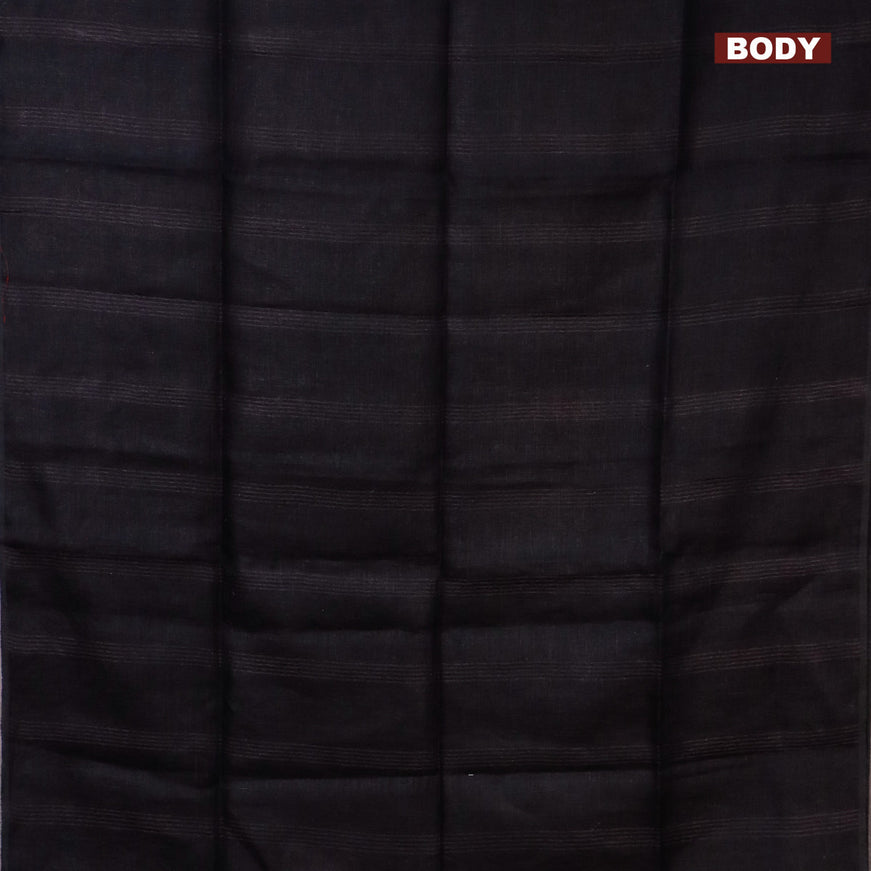 Pure linen saree black with plain body and sequin work pallu & piping border