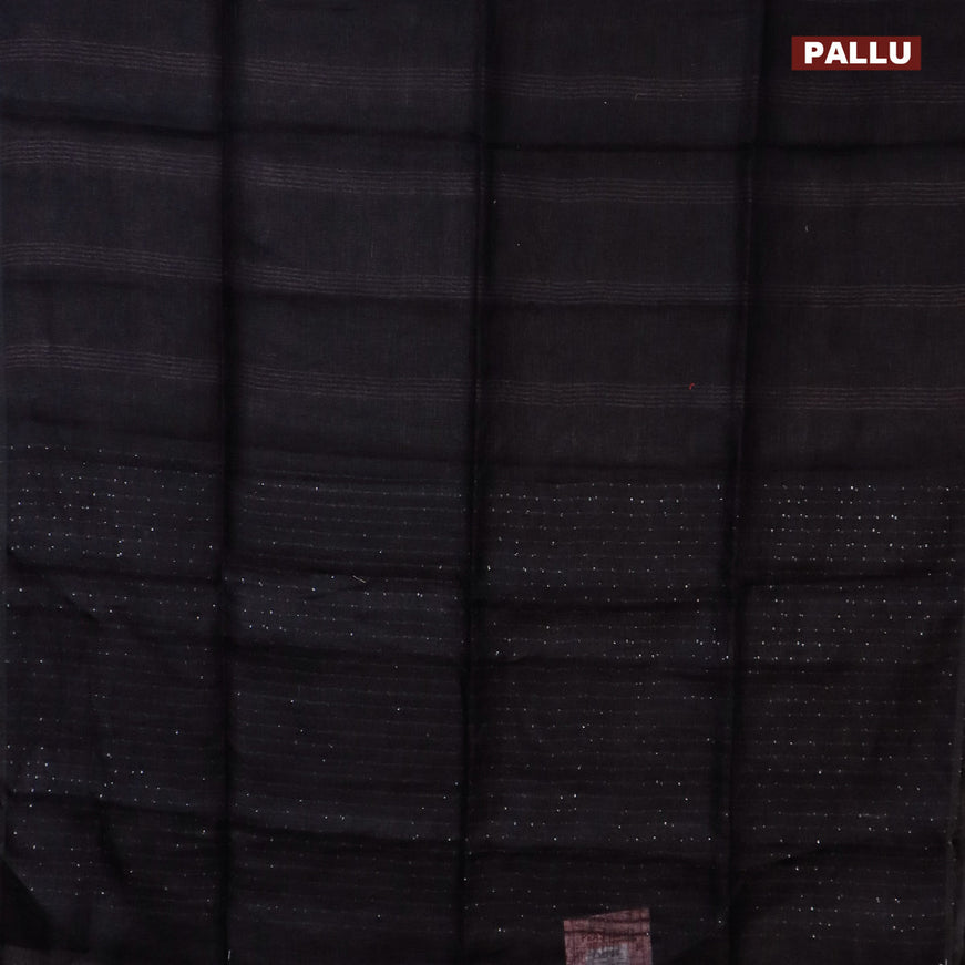 Pure linen saree black with plain body and sequin work pallu & piping border