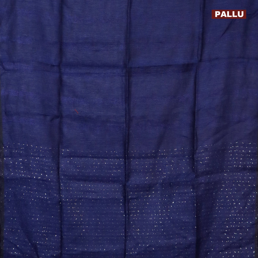 Pure linen saree blue with plain body and sequin work pallu & piping border