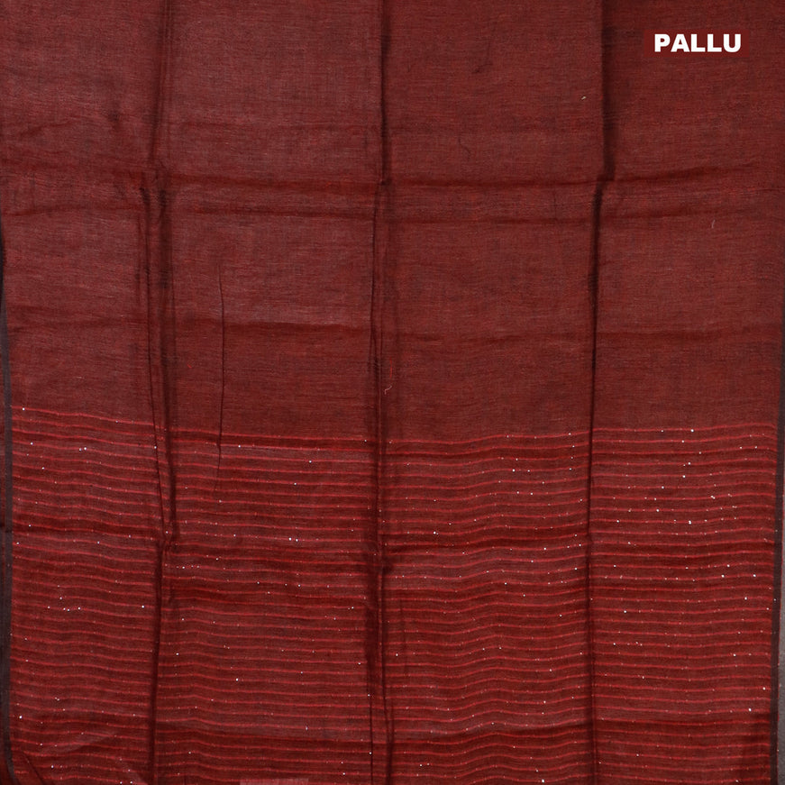 Pure linen saree deep maroon with plain body and sequin work pallu & piping border