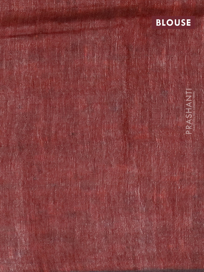 Pure linen saree deep maroon with plain body and sequin work pallu & piping border