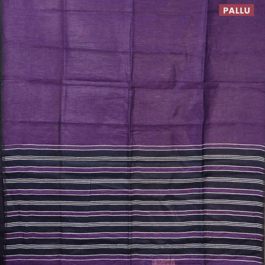Pure linen saree purple and dark navy blue with plain body and piping border