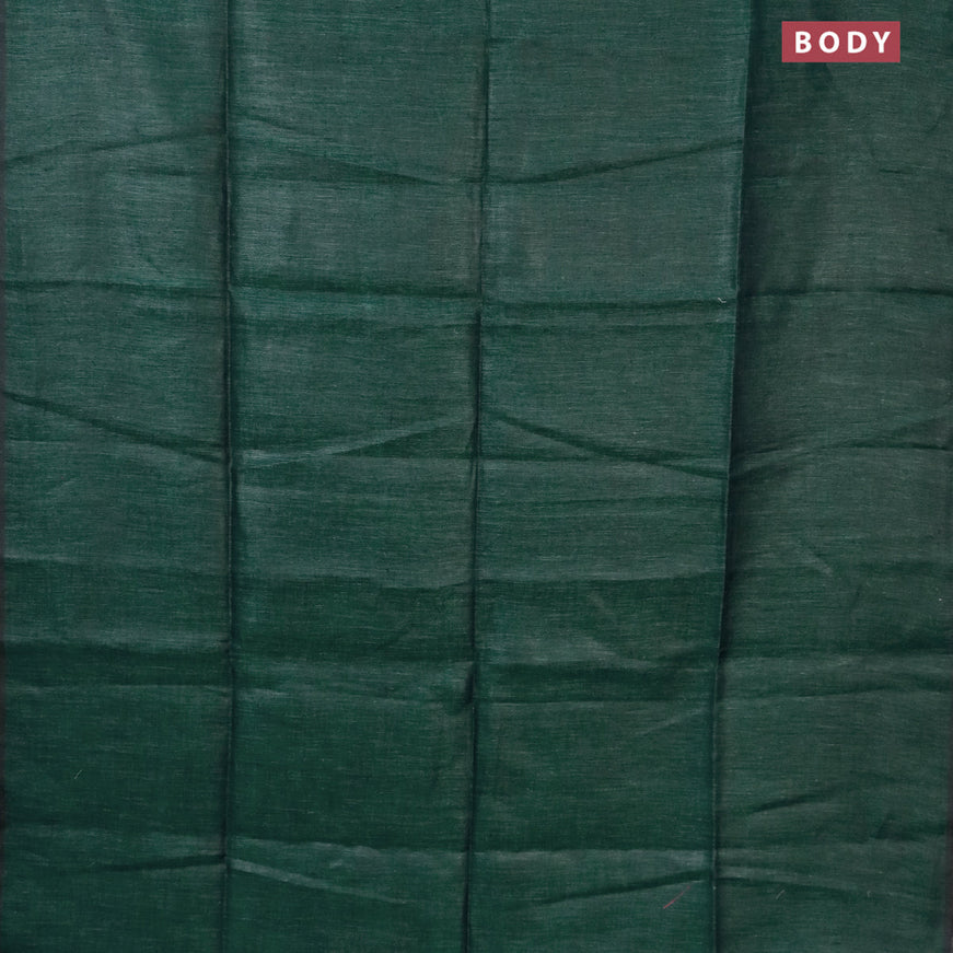 Pure linen saree green and navy blue with plain body and piping border