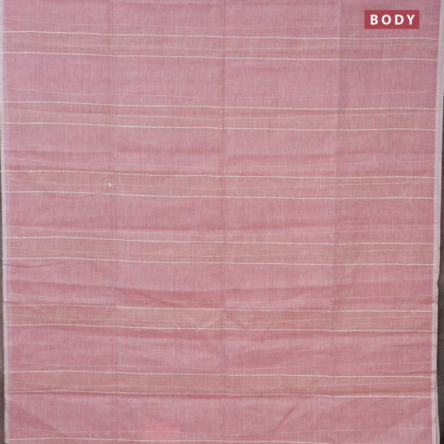 Pure linen saree light pink and sandal with stripes pattern and piping border