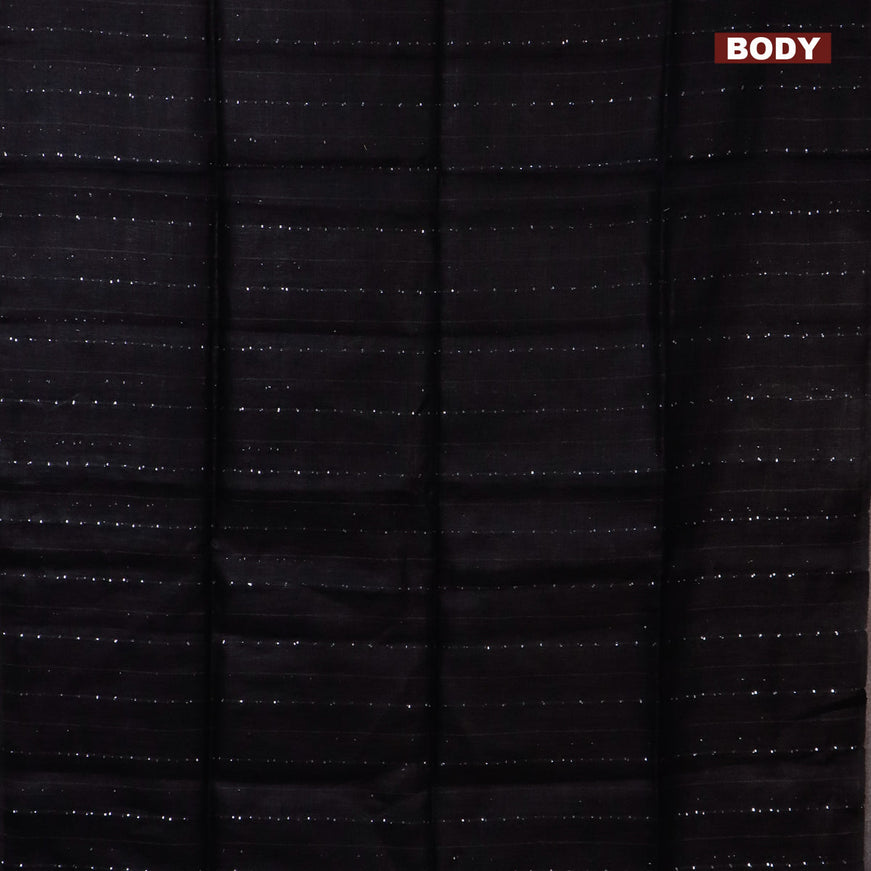 Pure linen saree black with allover thread woven sequin work and piping border