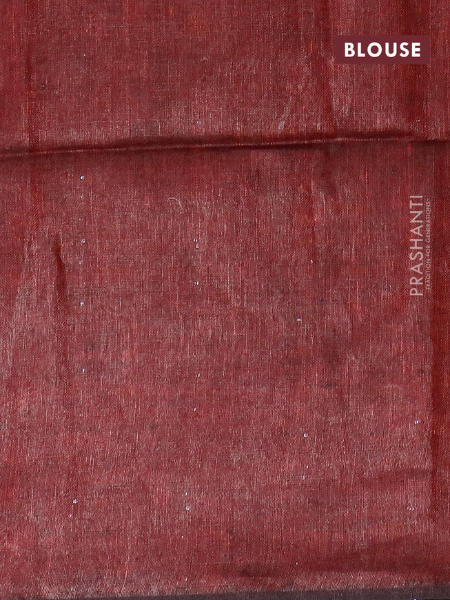 Pure linen saree maroon with allover thread woven sequin work and piping border