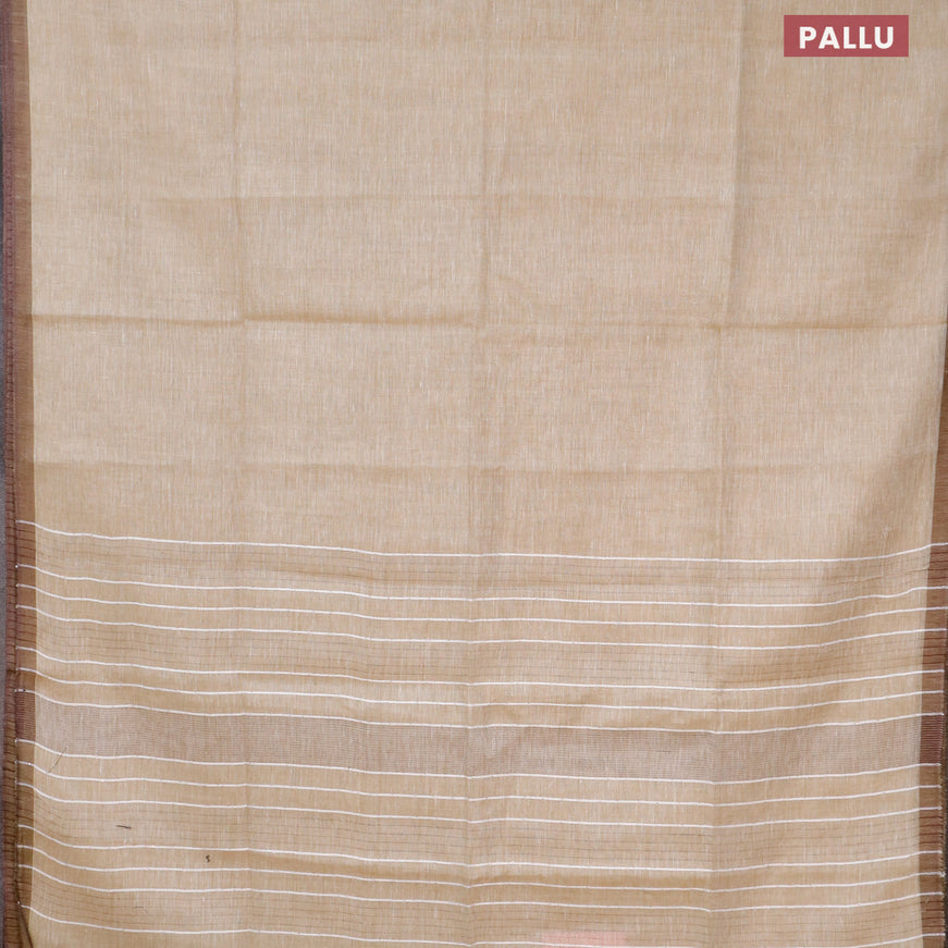 Pure linen saree sandal with plain body and simple border