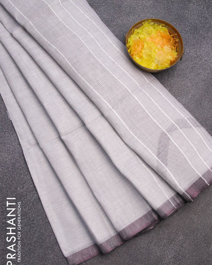 Pure linen saree grey with plain body and simple border