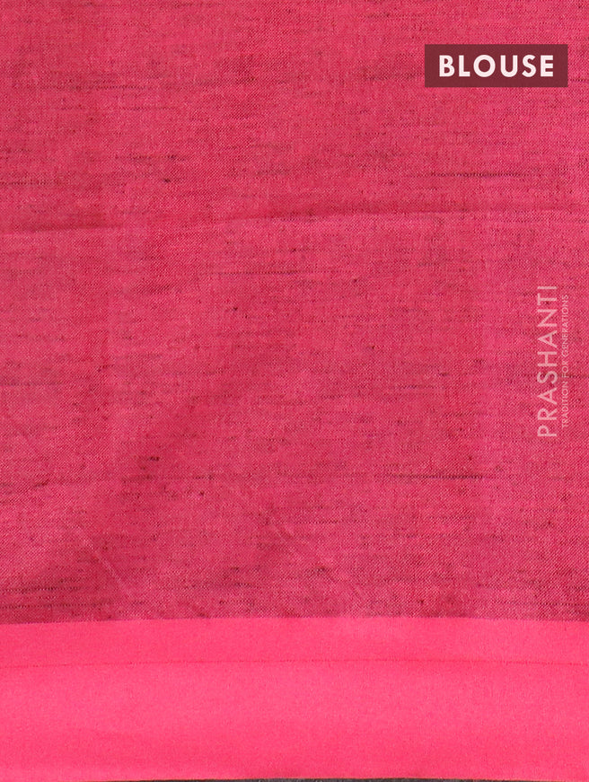 Pure linen saree dark sandal and pink with plain body and simple border