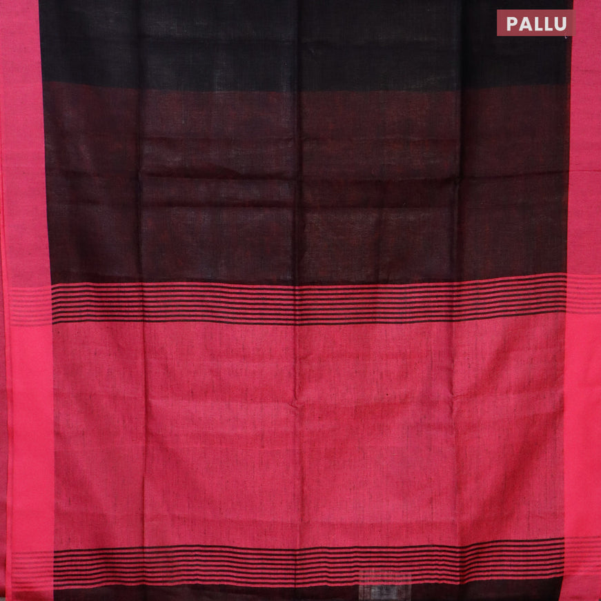 Pure linen saree black and pink with plain body and simple border