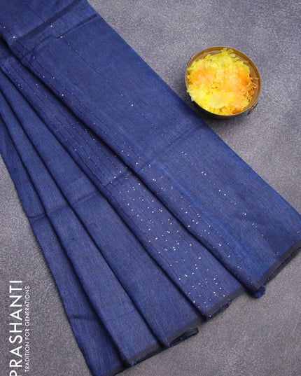 Pure linen saree blue with allover stripe pattern and sequin work pallu