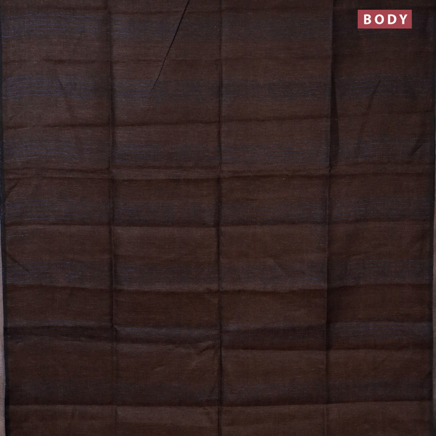 Pure linen saree brown shade with allover stripe pattern and sequin work pallu