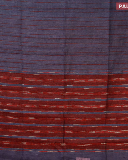 Pure linen saree grey and maroon with allover stripe pattern and piping border