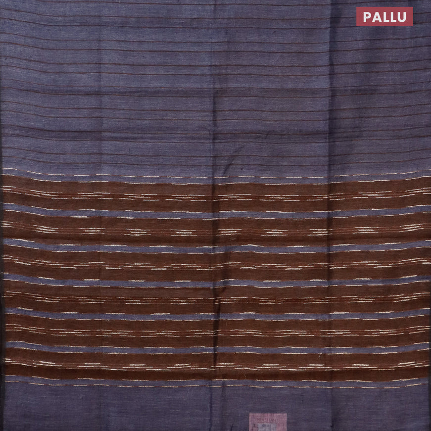 Pure linen saree grey and brown with allover stripe pattern and piping border