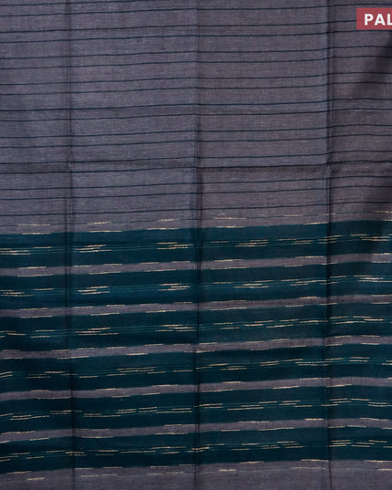 Pure linen saree grey and peacock green with allover stripe pattern and piping border