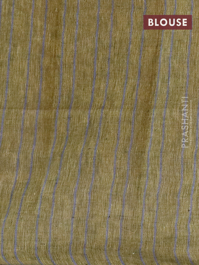 Pure linen saree grey and sap green with allover stripe pattern and piping border