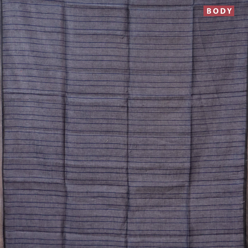 Pure linen saree grey and blue with allover stripe pattern and piping border