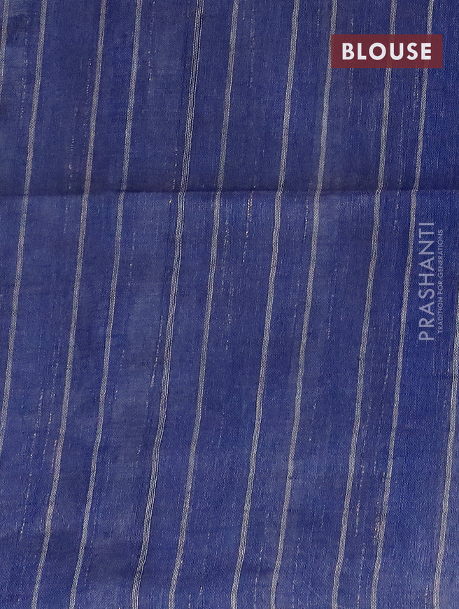 Pure linen saree grey and blue with allover stripe pattern and piping border