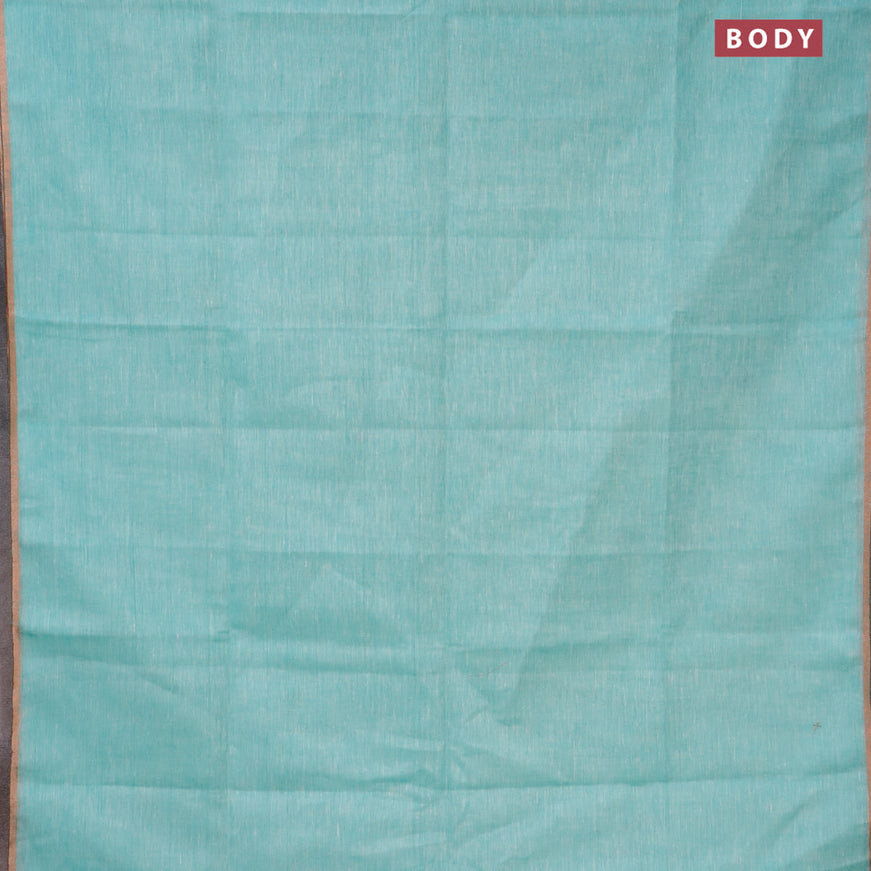 Pure linen saree teal green and off white with plain body and sequin work pallu & piping border