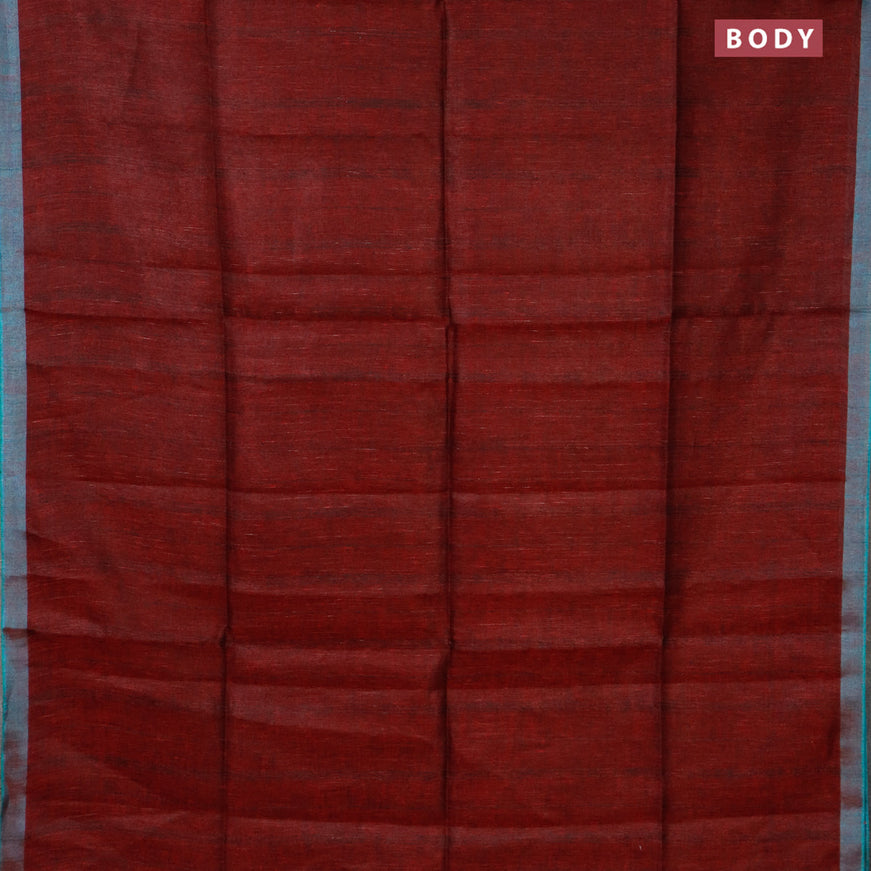 Pure linen saree maroon with allover stripe pattern and sequin work pallu & piping border