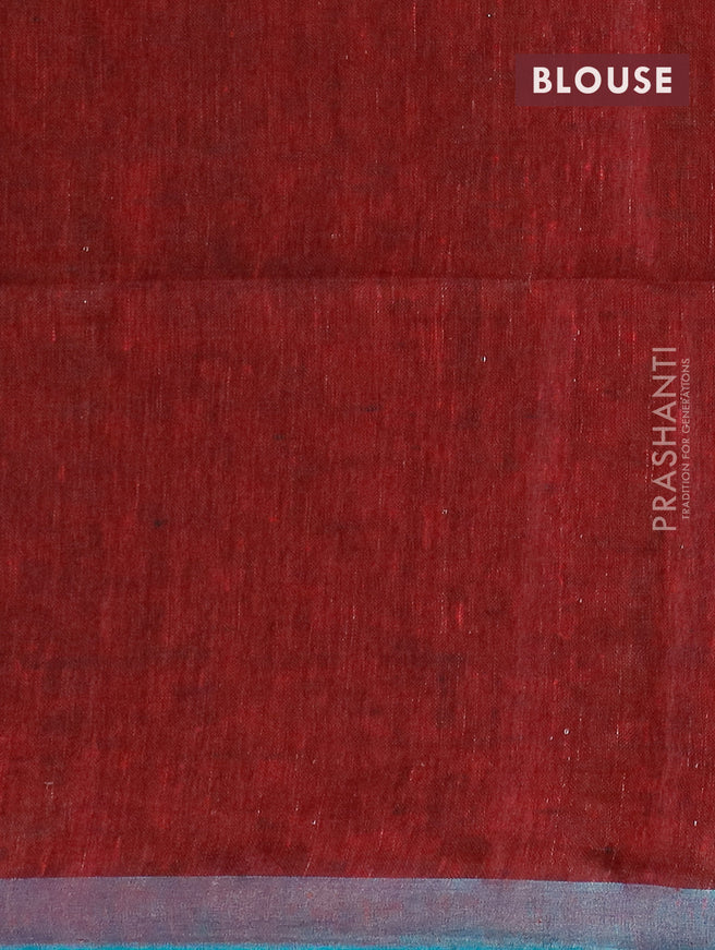 Pure linen saree maroon with allover stripe pattern and sequin work pallu & piping border