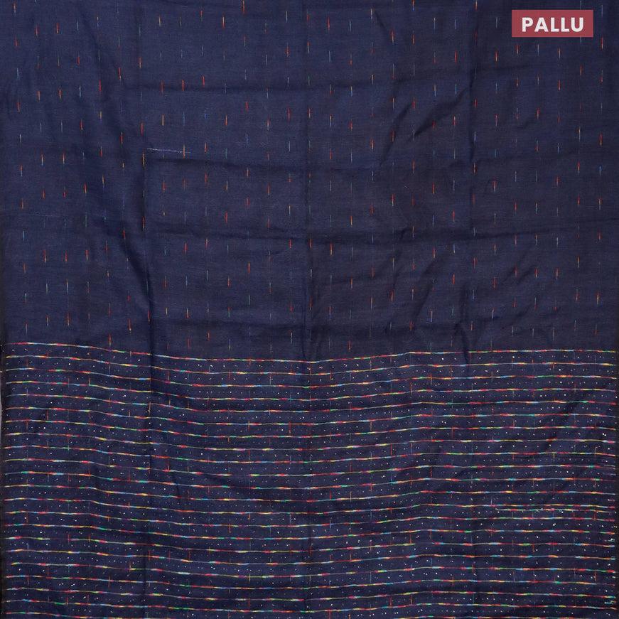 Pure linen saree blue with allover thread weaves and sequin work pallu & piping border