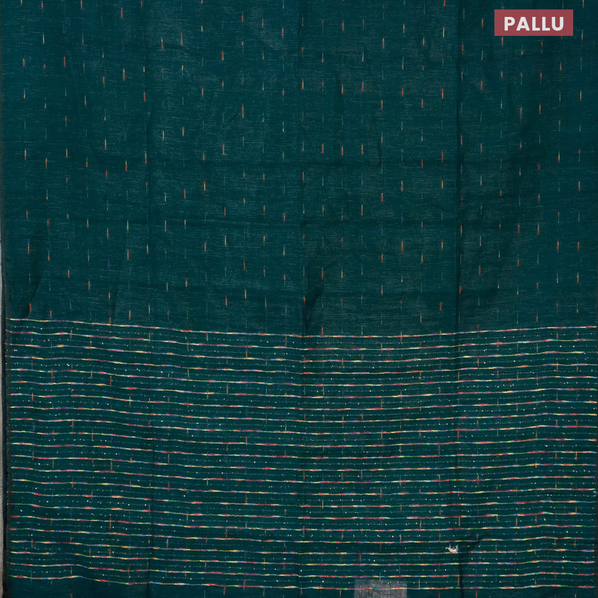Pure linen saree peacock green with allover thread weaves and sequin work pallu & piping border