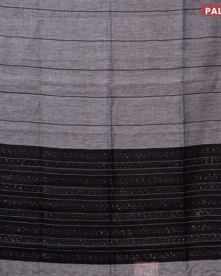 Pure linen saree grey and black with allover stripe pattern and sequin work pallu & piping border