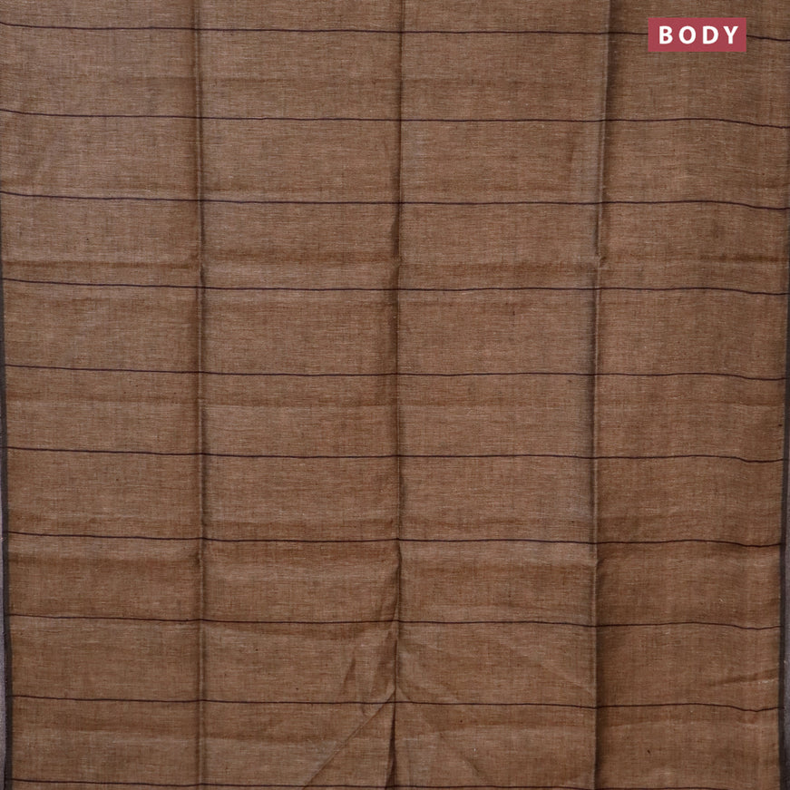 Pure linen saree brown shade with allover stripe pattern and sequin work pallu & piping border