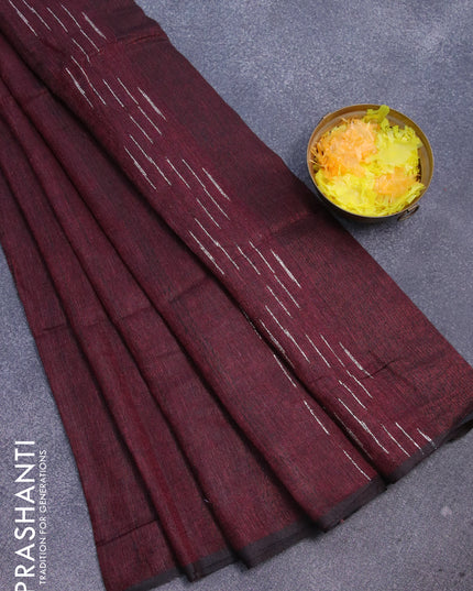 Pure linen saree maroon with zari stripe pattern and piping border